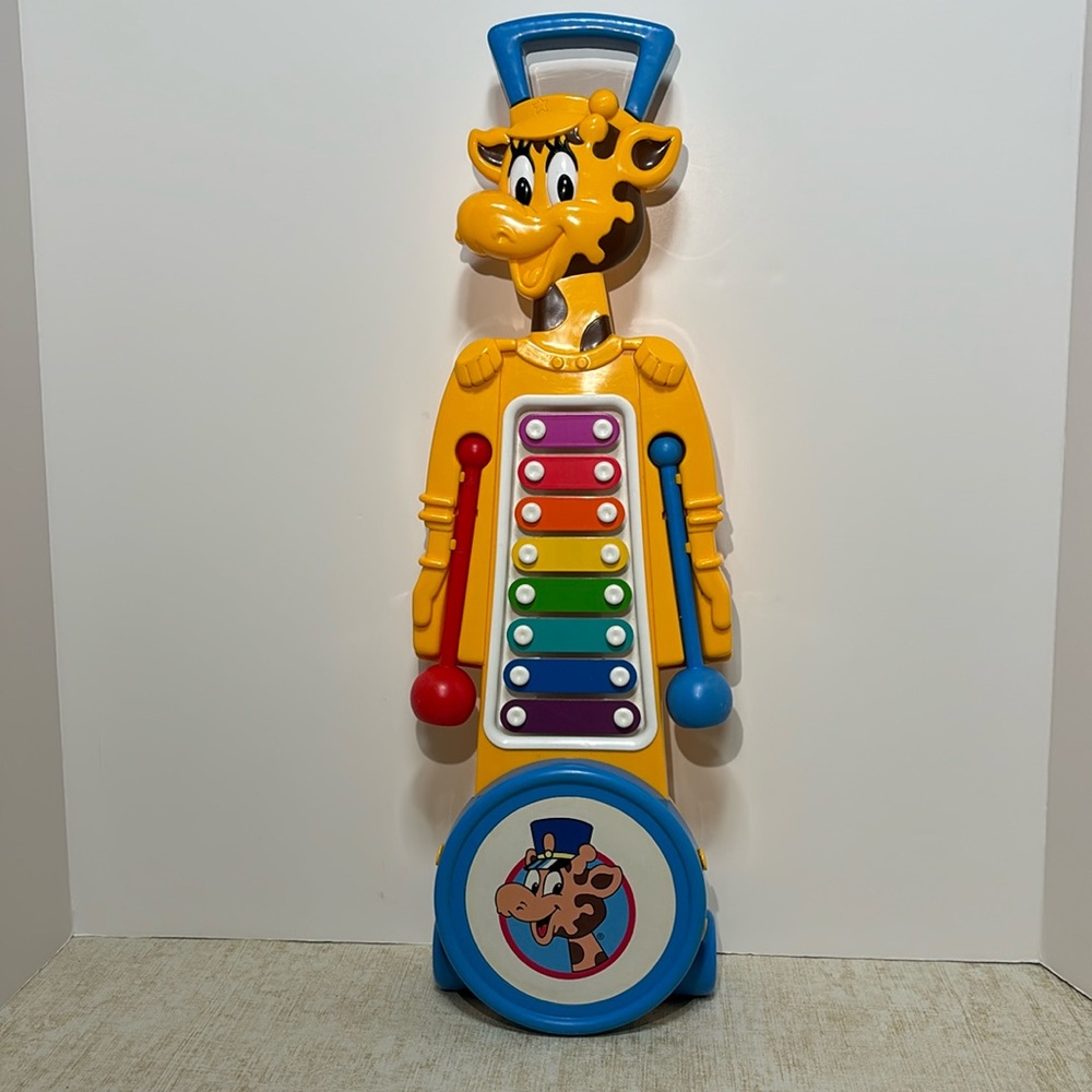 Vintage Toys R Us Geoffrey Giraffe Rolling Xylophone Drum W/Both Mallets